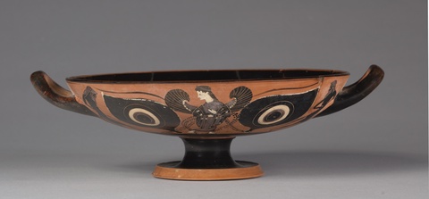 Black-Figure Eye Cup: Iris and Satyrs (A, B); Gorgoneion (I)