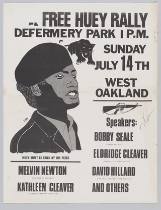 Poster for a Free Huey Rally at De Fremery Park, 1960s, Black Panther Party, American