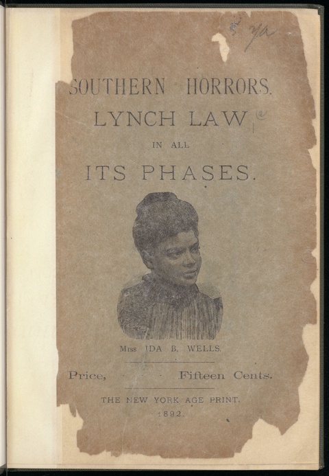 Cover page of Wells’s book, printed in black ink on yellowing paper, and featuring the title in bold