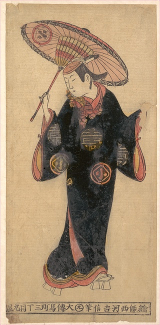 The Actor Arashi Wakano as a wakashu (youth) in a kappa (raincoat), ca. 1725, Nishikawa Yoshinobu, J