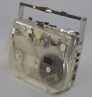 Reel-to-reel tape recorder and reels used by sound engineer Russell Williams II, ca. 1972, Kudelski 