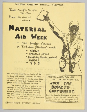 Flyer advertising a donation drive to support African Freedom Fighters