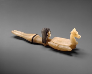Cosmetic Spoon in the Shape of Swimming Woman Holding a Dish, ca. 1390–1352 B.C., New Kingdom, Egypt