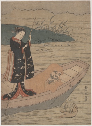 Daruma in a Boat with an Attendant, ca. 1767, Suzuki Harunobu, Japanese