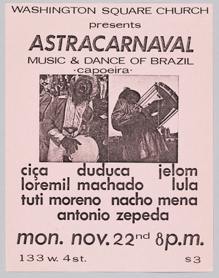 Flyer advertising Astracarnaval, 1976, Washington Square Church, American
