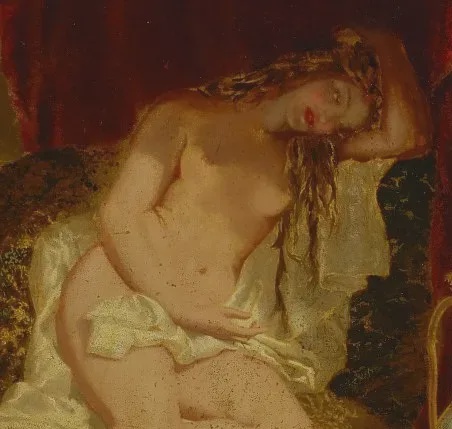 A detail of a painting of a nude woman.
