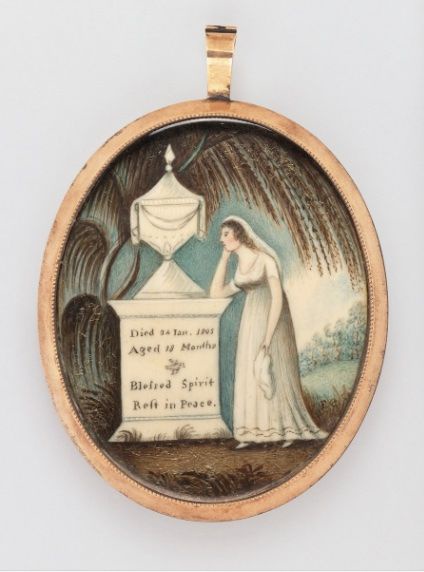 Brown, oval locket that features a woven hairwork in the middle with initials "HKW."